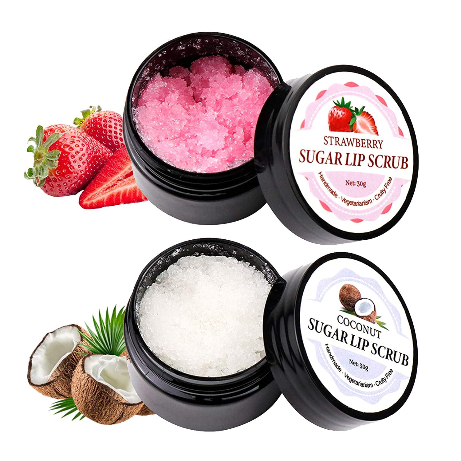HSD Lip Scrub, Coconut And Strawberry Fruity Sugar Lip Scrubs, Removes
