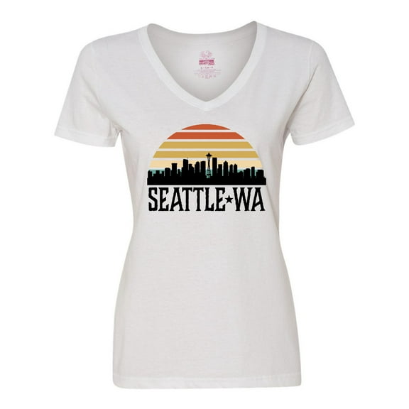 Inktastic Seattle Washington Skyline Sunset Women's V-Neck T-Shirt