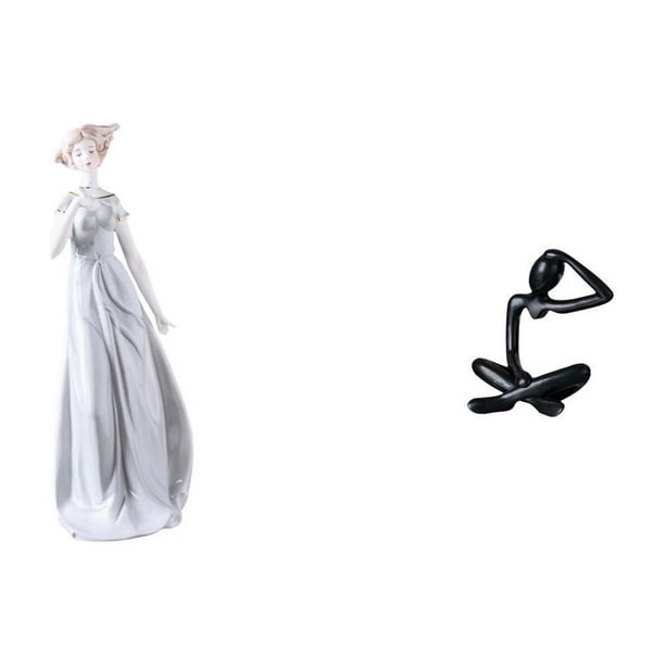 Figura De Porcelana De Una Dama Pensante. Escultura Moderna. Estatua De Una Chica Nórdica. Adorno Abstracto Para Estante, Escritorio, Vitrina O Mesa. Ideal Como Regalo De Cumpleaños.