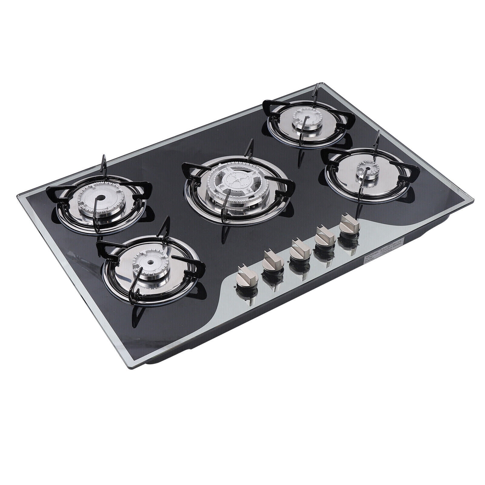 5-Burner Gas Cooktop with Automatic Pulse Ignition - Tempered Glass, LPG/NG Convertible, Easy to Clean