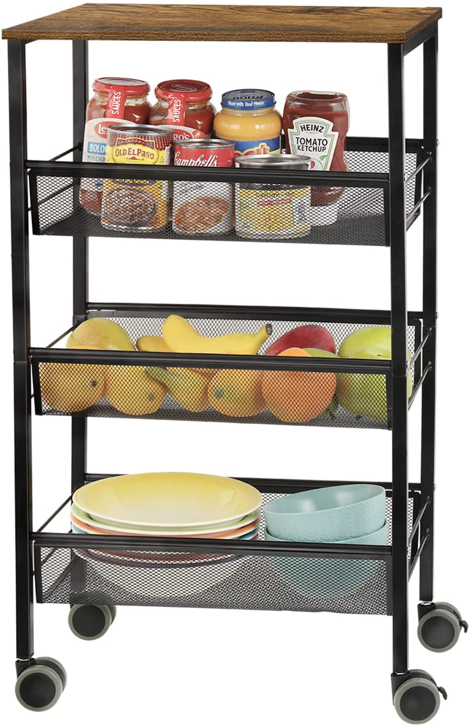 Kitchen Storage Rolling Cart, 3Tier Kitchen Island Cart on Wheels with