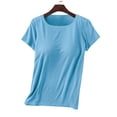 thumbnail image 3 of BSDJILFG Women Plus Size Pajamas Tops with Built-In-Bra,Summer Short Sleeve Sleep T-Shirt Soft Comfy Lounge Crew Neck Yoga Workout Tops XL-5XL, 3 of 6