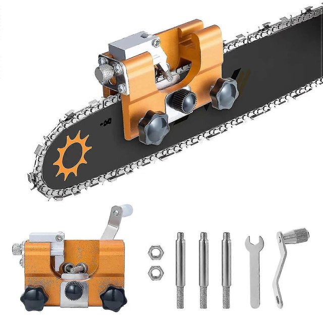 Chainsaw Sharpener, Chainsaw Chain Sharpening Jig Kit With 3 Carbide Knives For All Kinds Of Chainsaws, Lumberjack\'s Hand-crank Portable Chainsaw Sha