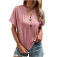 thumbnail image 2 of Aloohaidyvio Ladies Tops ,Womens Fashion Summer V Neck Leisure Short Sleeve Buttons Solid Tops, 2 of 6