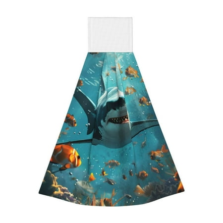 

Disketp Realistic Ocean Shark Hanging Kitchen Towel Tie Towels Tea Bar Dish Cloths Dry Towel for Laundry Room Decor (18*14in)