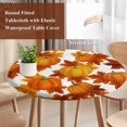 thumbnail image 4 of Thanksgiving Round Tablecloth, Fitted Table Cover with Elastic for 55"-60" Round Tables, Fall Orange Pumpkin Maple Leaves Farmhouse Table Cloth Outdoor Indoor Dinning Party Waterproof Tablecloths, 4 of 7