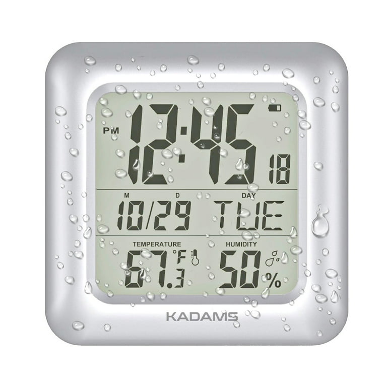 KADAMS Digital Bathroom Shower Kitchen Wall Clock Timer with Alarm,  Waterproof for Water Spray, Touch Screen Timer, Temperature Humidity,  Suction Cup