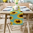 thumbnail image 2 of Table Runner Dresser Scarves 72 Inch Long, Watercolor Blossoming Farm Sunflower Linen Dining Table Runners Seamless Floral on Teal Tabletop Scarf for Wedding Holiday Party Kitchen, 2 of 7