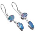 thumbnail image 2 of Double Natural Australian Opal 925 Sterling Silver Dangle Earrings, 1", 2 of 3