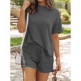 thumbnail image 6 of Short Sets for Women 2 Piece Lounge Set Loose Fit Short Sleeve Tops and Shorts Summer Matching Set Dark Gray S, 6 of 8