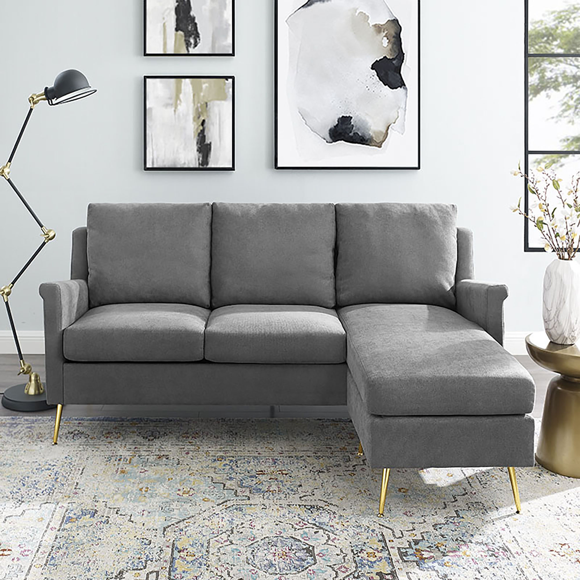 Apartment Sectional with Gold Legs, Grey - image 3 of 9