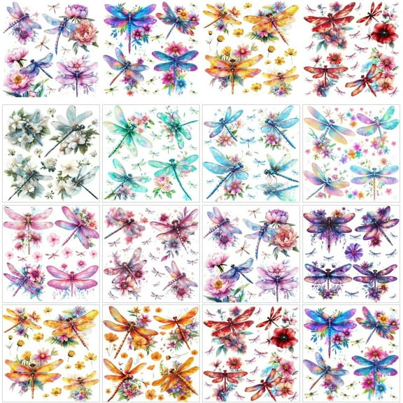 12 Sheets Rub on Transfers for Crafts and Furniture 12 Styles Colorful Dragonfly Rub on Transfer Stickers Transfer Furniture Stickers for DIY Home Window Craft Decor 5.5x5.5 Inch