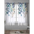 thumbnail image 4 of Blue Teal Botanical Curtains 63 Inch Length, Sheer Curtains for Bedroom Living Room Window Weeping Fall Eucalyptus Leaves Rod Pocket Voile Drapes Kitchen Curtains Small Half Window 42"x63" 2 Panels, 4 of 6