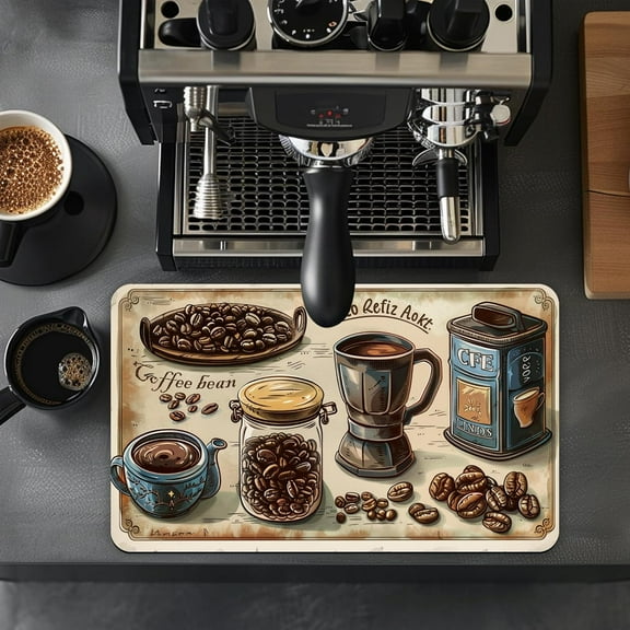 -19.5x12inCoffee Mat: Coffee Bar Mats for Spill-proofHide Stain Abosrbent Hide Stain Abosrbent Non-Slip Rubber Backed, Coffee Bar Accessories Under the Cofee Machines Dish Drying Matt (Retro)