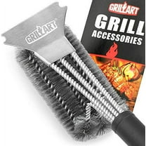 GRILLART Grill Brush and Scraper Best BBQ Brush for Grill, Safe 18" Stainless Steel Woven Wire 3 in 1 Bristles Grill Cleaning Brush