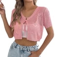 thumbnail image 3 of Lixiuxyad ‌Women's Crochet Cropped Cardigan Short Sleeve Tie-Front Open Knit Cardigan Summer Beach,Pink, 3 of 7