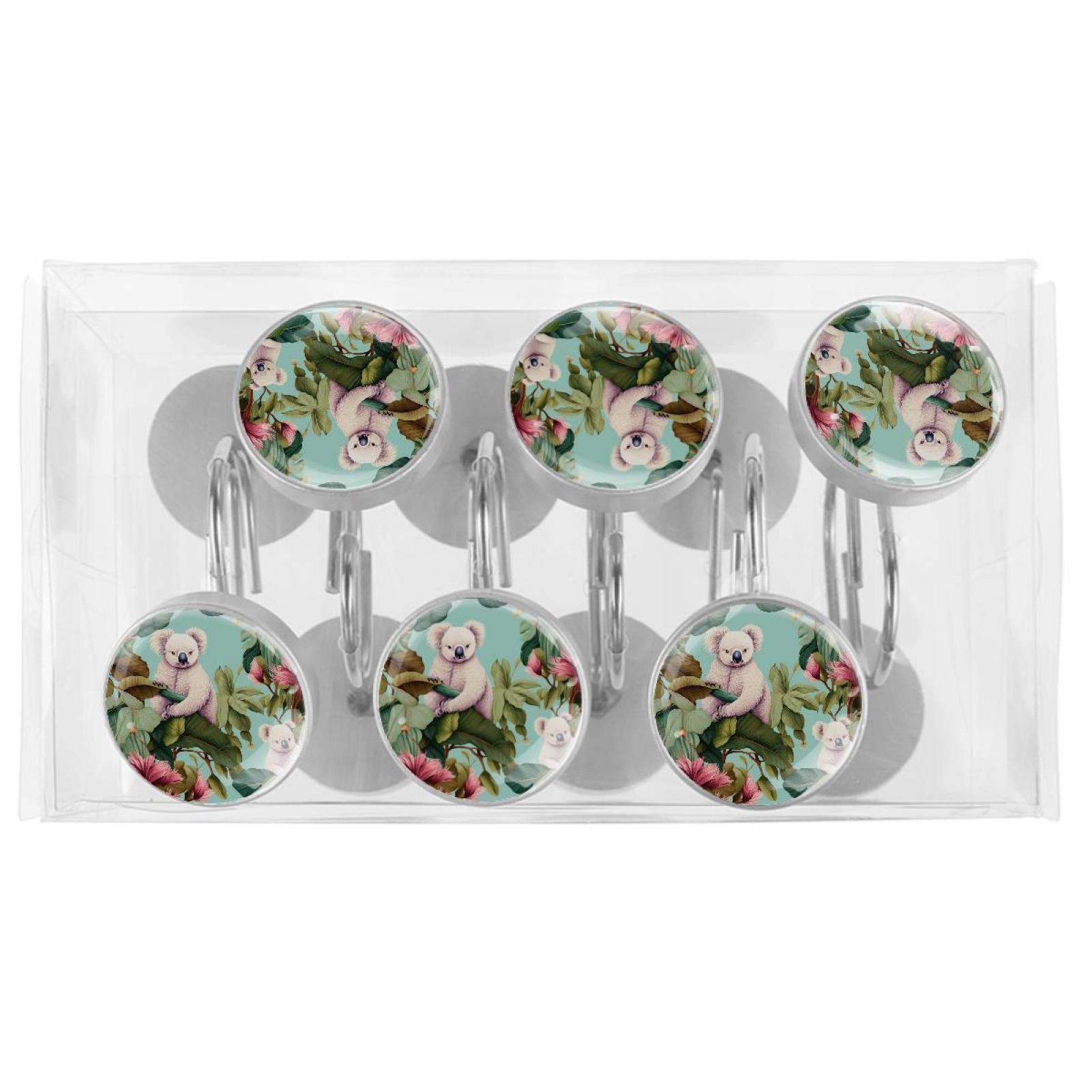 HemaKayy 12 Pcs Decorative Shower Curtain Hooks - Stainless Steel Rings for Bathroom Décor - Easy Glide & Secure Hold - Perfect Decoration for Bathroom Shower Rods - Koala Bear Animal