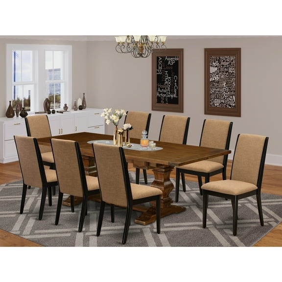 Victorian Dinette Set - 9 Piece Dining Room Set with Chairs - Antique WalnutBlack Finish Table