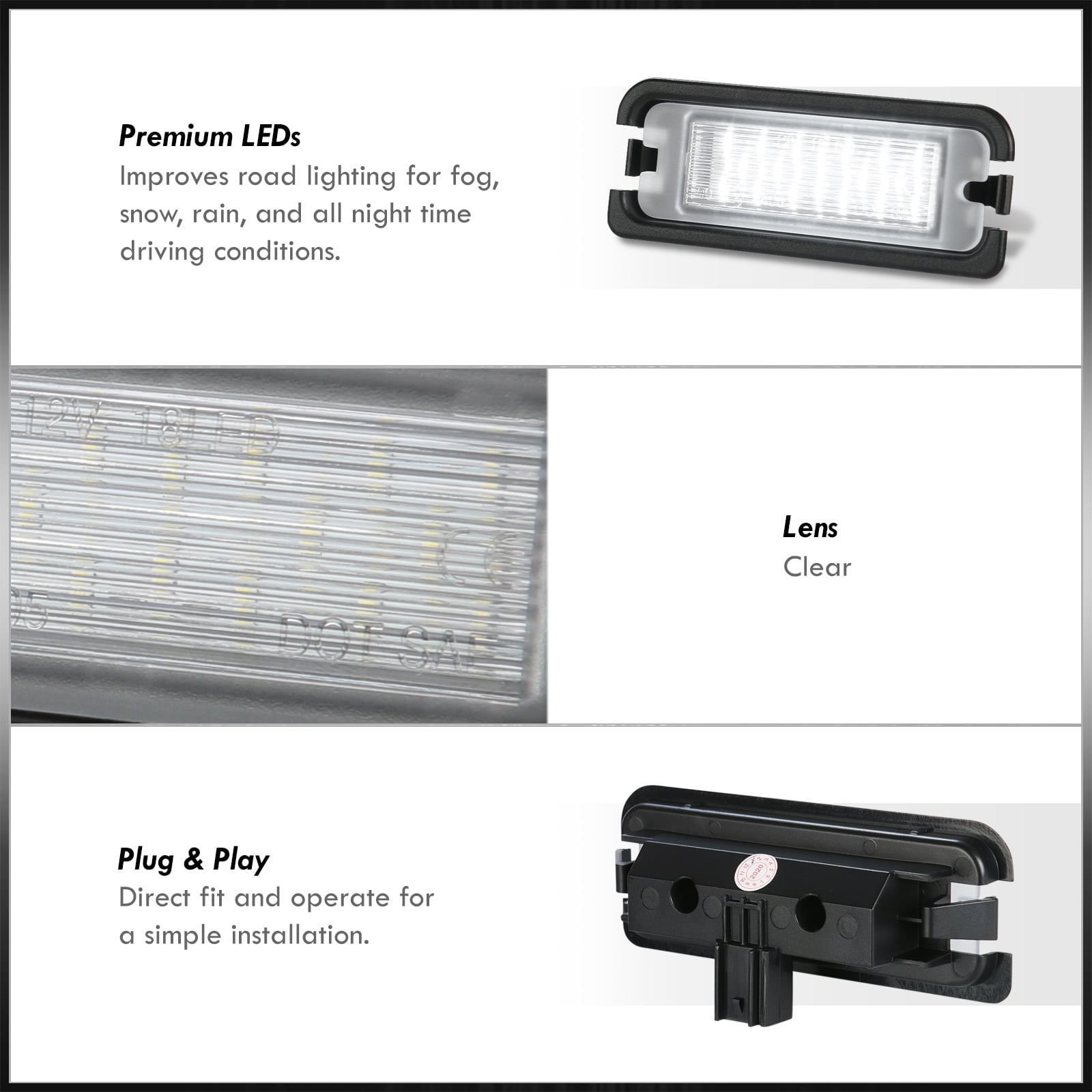 AJP Distributors White SMD LED Rear Bumper License Plate Lights Assembly Lamps Pair Compatible/Replacement For Ford Mustang S550 2015 2016 2017 2018 2019 2020 2021 2022 2023 15 16 17 18 19 20 21 22 23