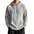 thumbnail image 5 of Domzest Waffle Hoodies for Men Long Sleeve Drawstring Hooded Sweatshirt 2026 Fall Casual Textured Streetwear Pullover Light Gray L, 5 of 8