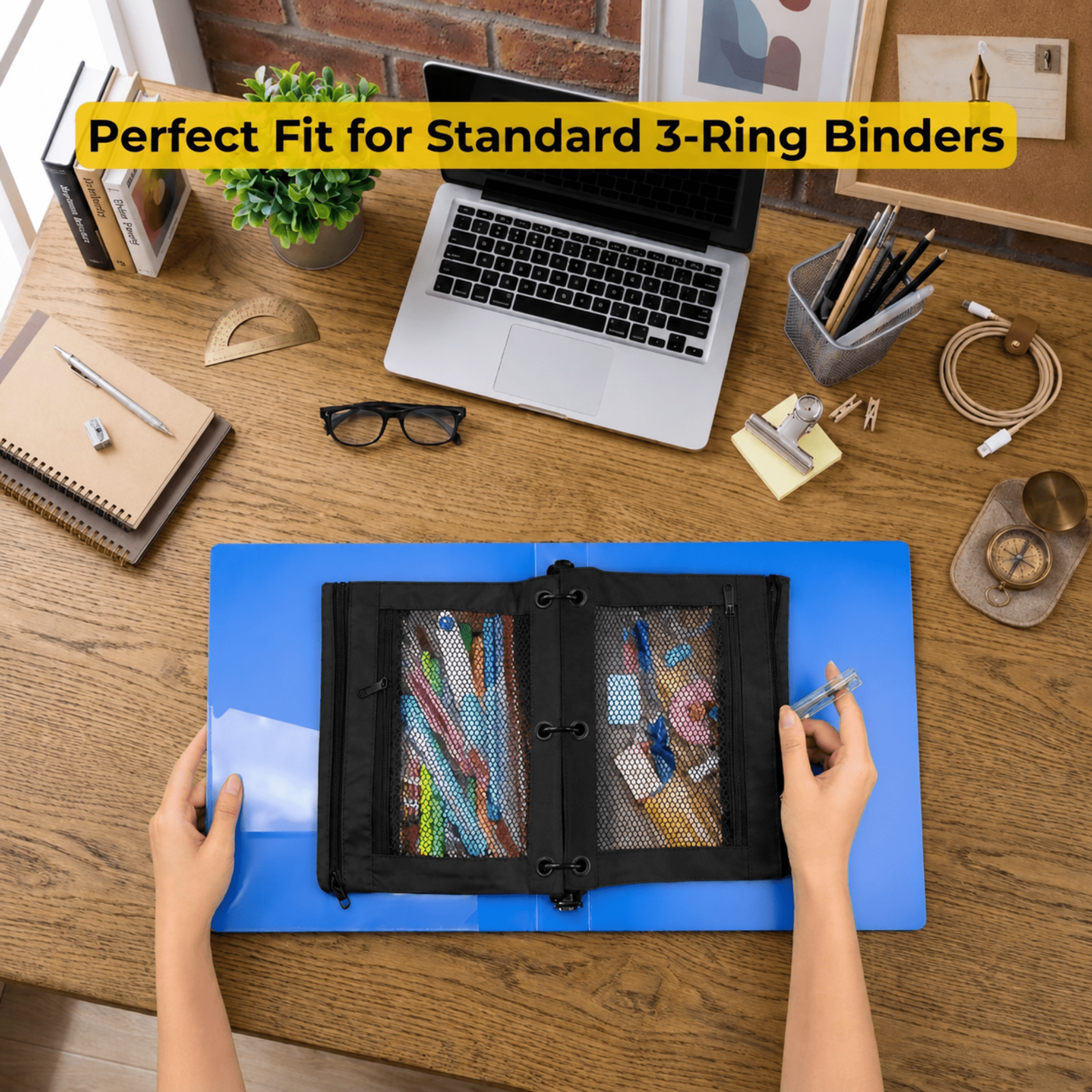 School Supply Boxes | 3 Ring Pencil Bag / Binder Pouch  | 48 Pack | Black Pencil Bag / Binder Pouch