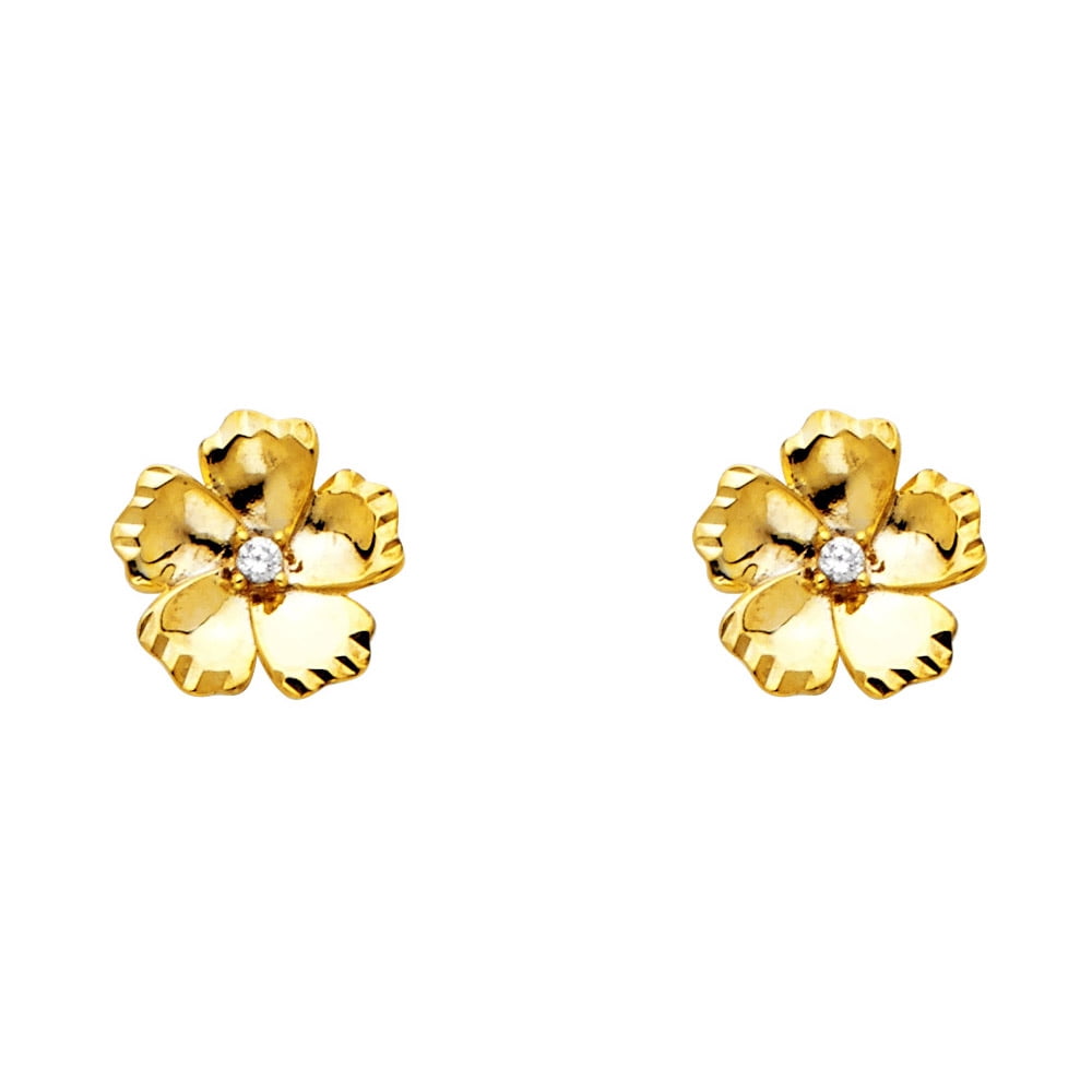 AA Jewels - Solid 14k Yellow Gold Cubic Zirconia CZ Flower Post Womens