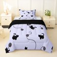 thumbnail image 2 of jejeloiu Black Cat Silhouette Twin Comforter Sets Kids,Minimal Kitten Print Bedding Set,Reversible,2-Piece, 2 of 8