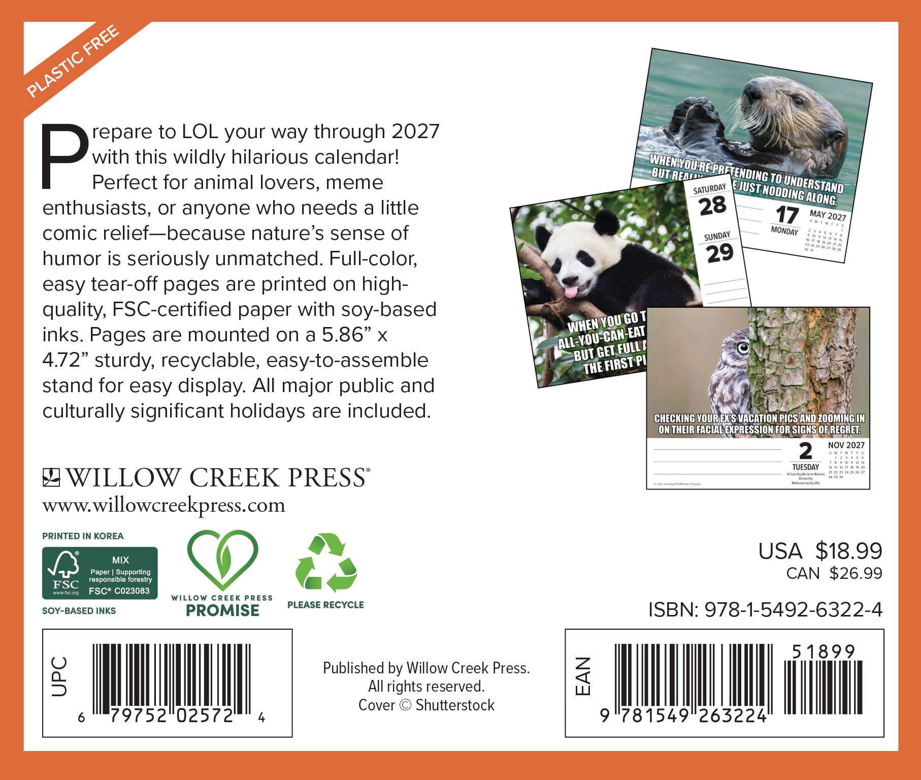 Willow Creek Press, Animal Antics 2027 Box Calendar