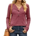 thumbnail image 4 of Annhoo Womens Long Sleeve Shirts Fall Knit Button V Neck Tops Casual Comfy Sweater Tees Going out Blouses, 4 of 6