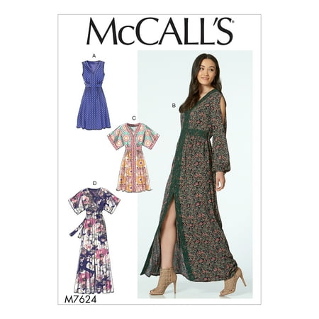 McCall's Sewing Pattern Misses' Banded Gathered Dresses with Sleeve and Length Optio-14-16-18-20-22