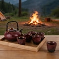 thumbnail image 4 of Kitchen Star 9 Piece Traditional Tea Set with Bamboo Serving Tray, includes strainer, Colour Red, 4 of 6