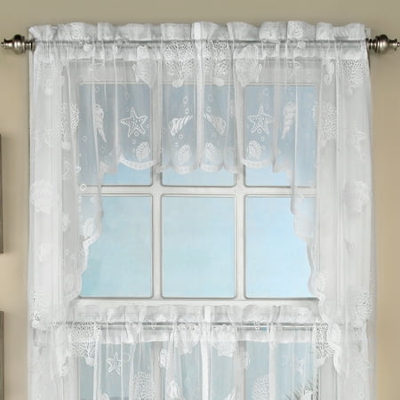 Reef Marine Knitted Lace Kitchen Curtains 24 36 Tier Pair 38