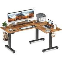 DESINO 63x48 Inch Triple Motor L Shaped Standing Desk Reversible, Electric Height Adjustable Corner Stand up Desk, Sit Stand Desk Computer Workstation, Black Frame/Rustic Brown Top