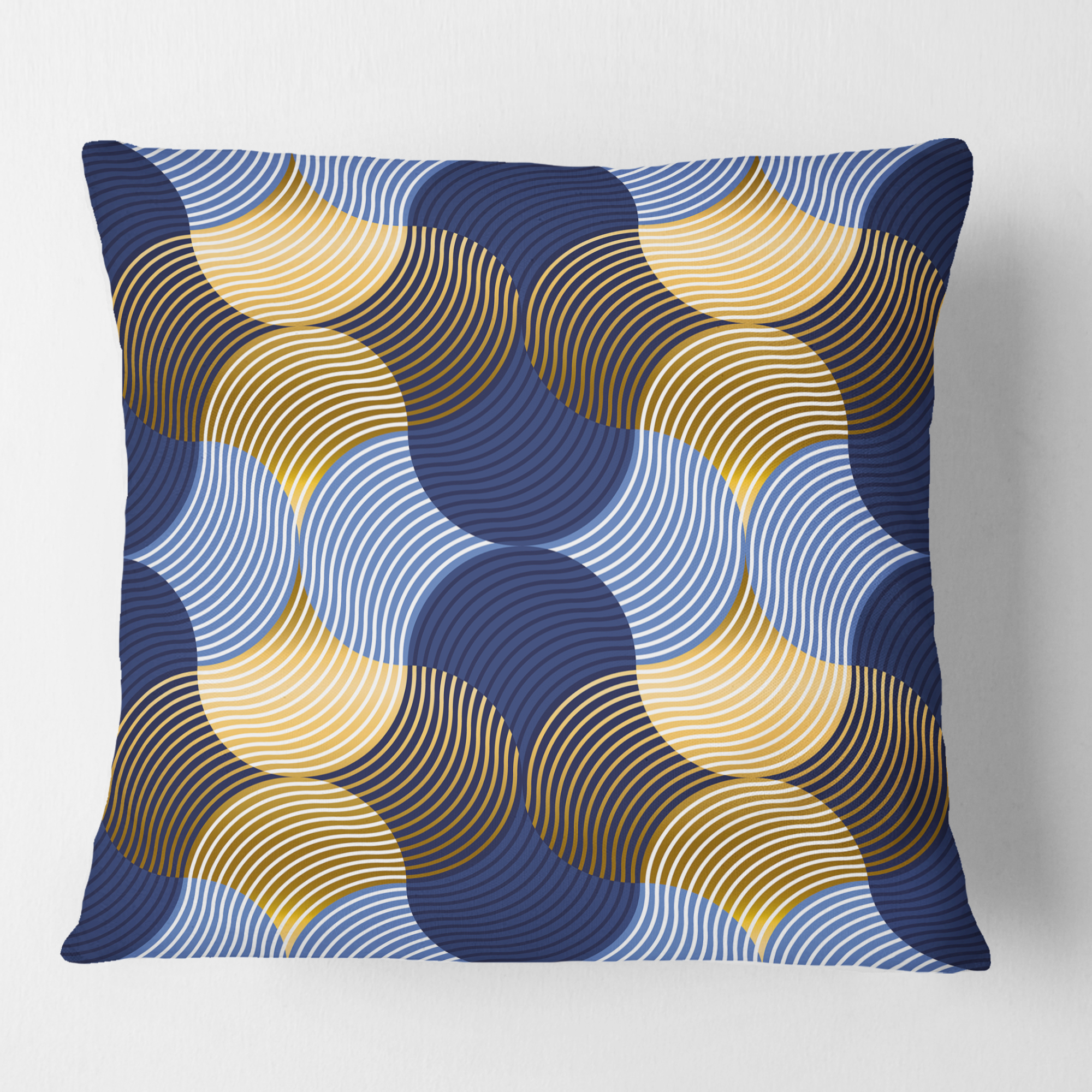 Designart Retro Luxury Waves In Gold And Blue II' Mid-Century Modern Throw Pillow - 16x16