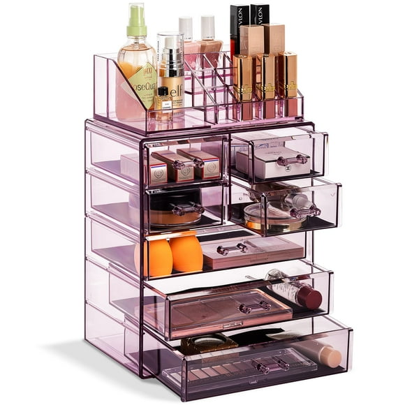 Organizador de maquillaje Sorbus transparente con 3 cajones grandes y 4 pequeños