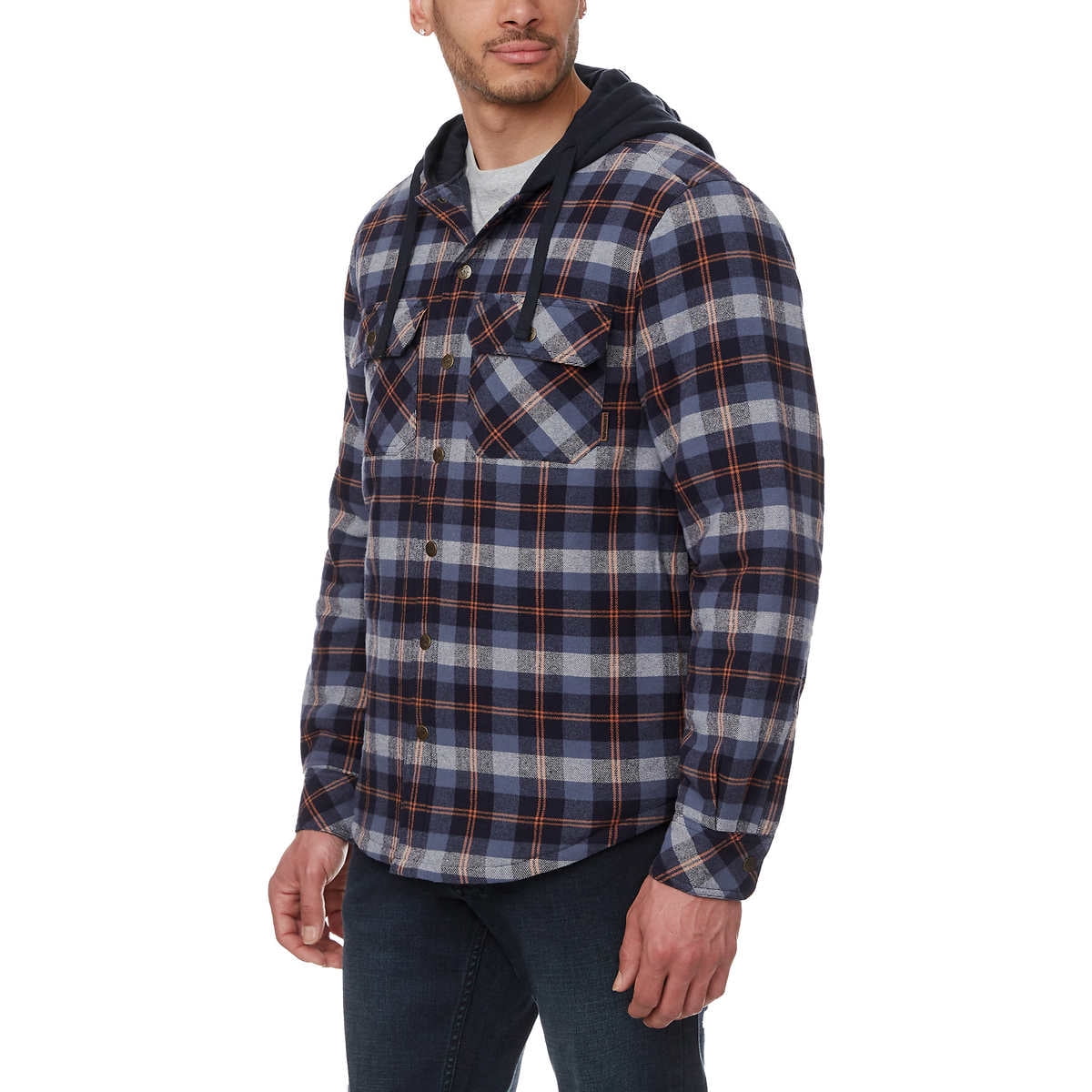 Legendary Outfitters Men’s Plaid Insulated Casual Hooded Shirt Jacket-Blue / M