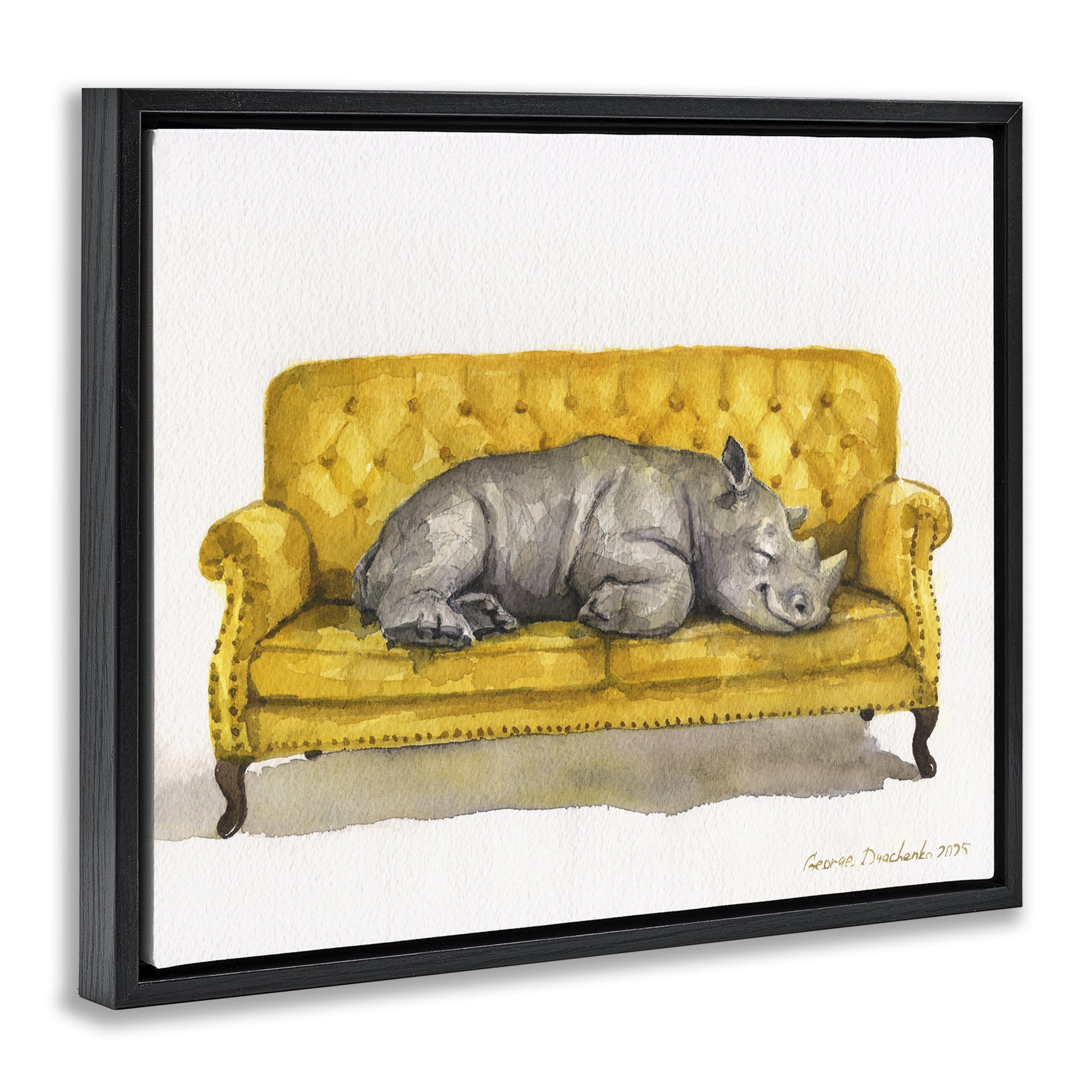 Stupell Industries Cute Rhino Resting Black Framed Floater Canvas Wall Art, design by George Dyachenko