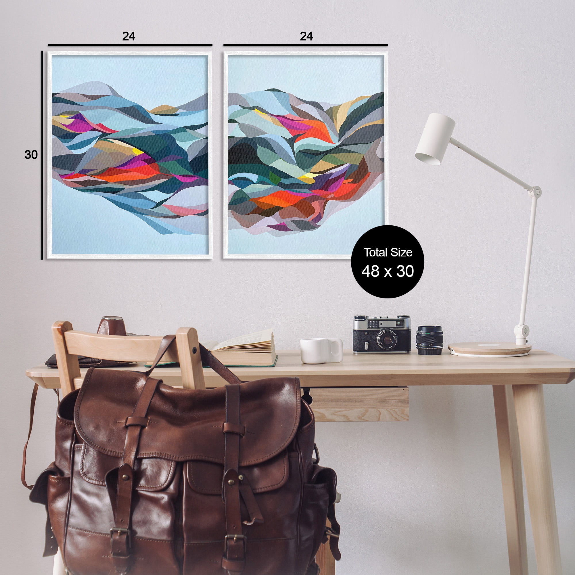 Stupell Industries Patterned Mountain Abstraction Abstract Painting White Framed Art Print Wall Art, 24 x 30, Set of 2