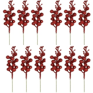 Trianu 20 Pcs Artificial Red Berry Stems Christmas Red Berries Holly Berry  Branches 8.26 inch Fake Burgundy Berry Picks for Floral Arrangements  Christmas Tree Holiday Home DIY Crafts Decor 