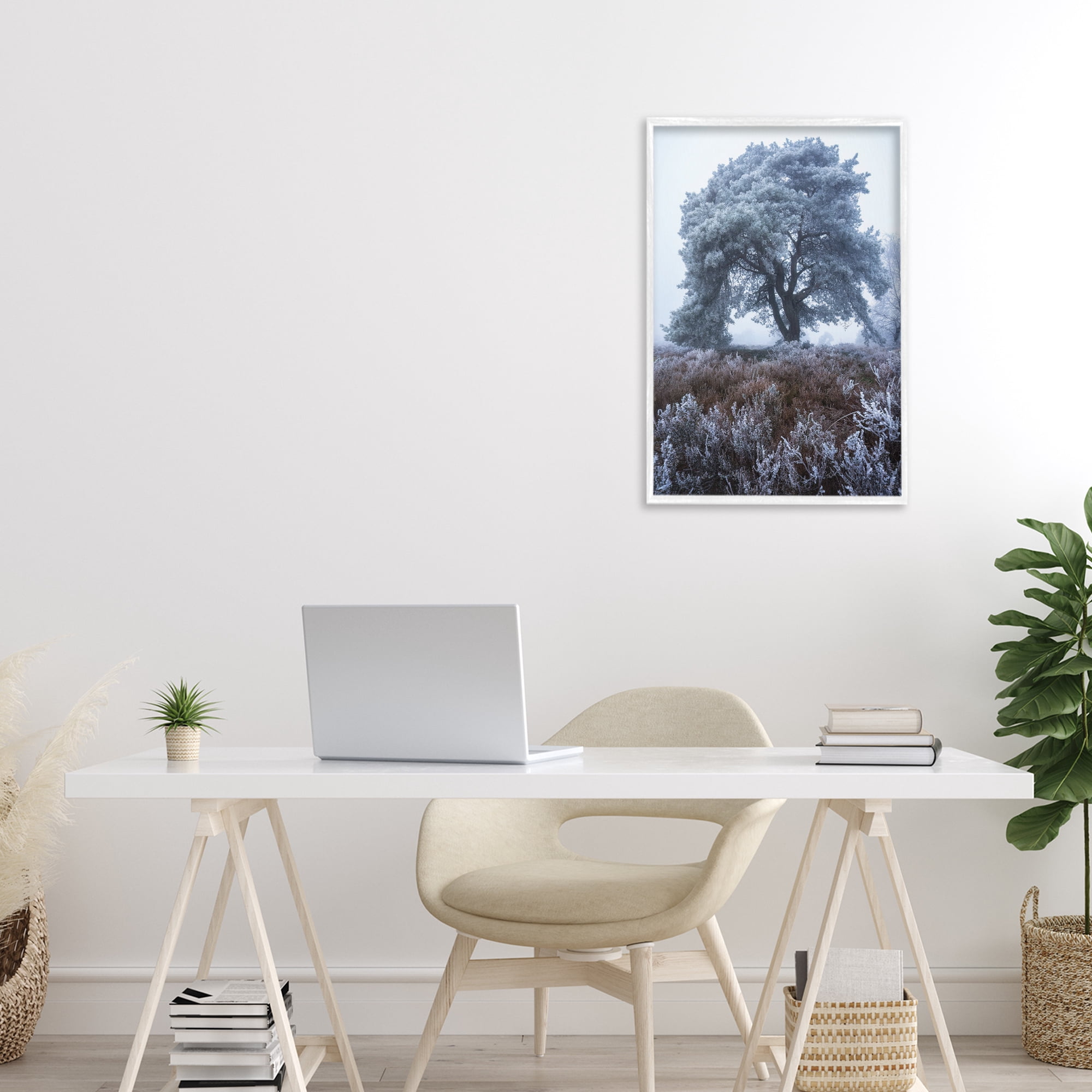Stupell Industries Frosted Tree in Winter Mist White Framed Giclee Art, design by Martin Podt