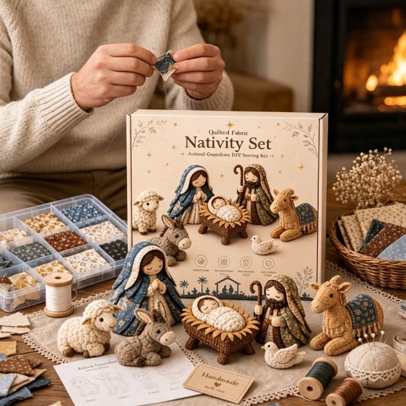 DIY Patchwork Nativity Scene Sewing Kit, Quilted Fabric Christmas Decoration Craft Set, Multiple Handmade Quilting Kits for Beginners