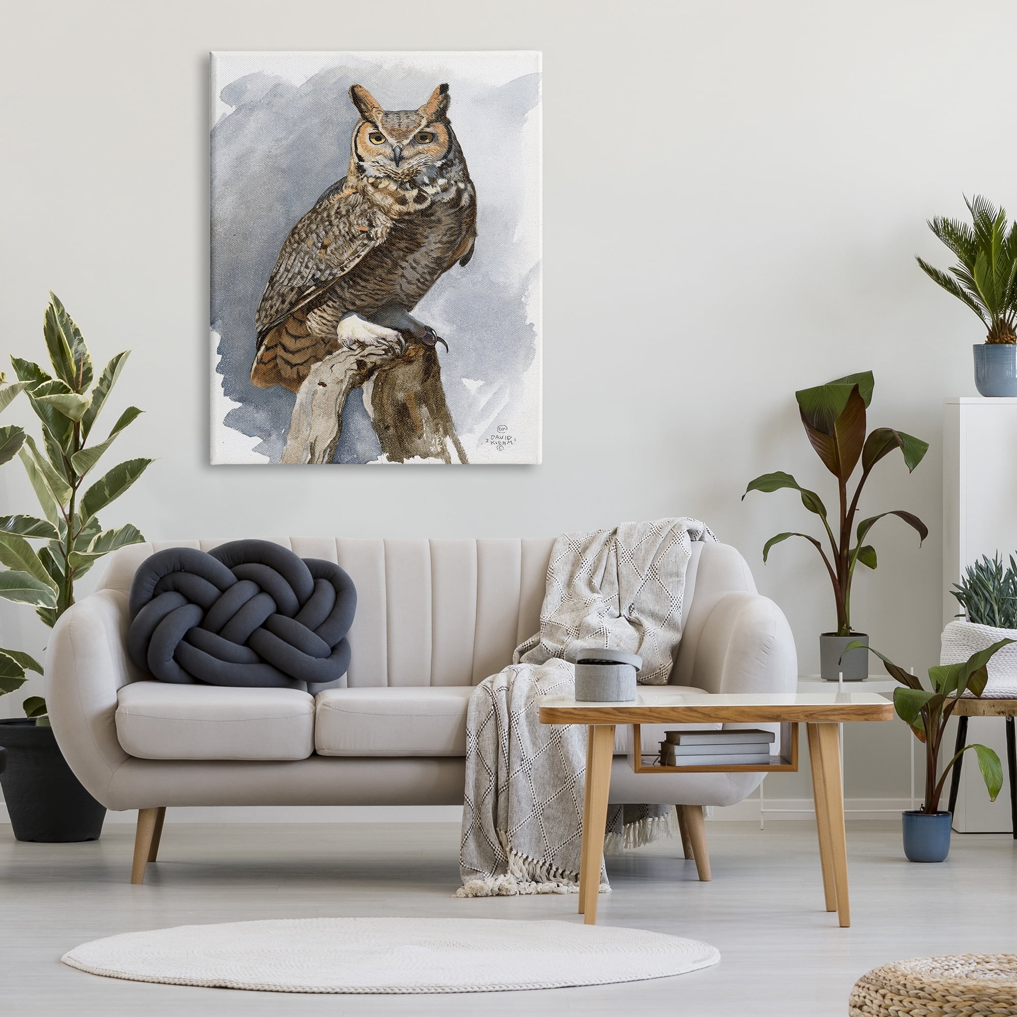 Stupell Industries Horned Owl Perched Animals & Insects Painting Gallery Wrapped Canvas Print Wall Art, 36 x 48