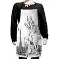 thumbnail image 1 of Antique Kids Apron, European Cityscape France Historical Rearing Horse Eiffel Tower Print, Boys Girls Apron Bib with Adjustable Ties for Cooking Baking Painting, Black White, by Ambesonne, 1 of 2