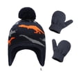 thumbnail image 4 of Minnieouse Gorro Conjunto de guantes Diseño de orejeras Gorros de punto para niños con patrones de dinosaurios Dibujos animados Accesorios de invierno Sombreros naranja L 4-5 ans Minnieouse AP009413-21B, 4 of 6