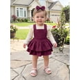 thumbnail image 4 of Loicainy Infant Baby Girls Fall Outfit 3 6 9 12 18 Months Long Sleeve Romper with Overall Dress and Headband Clothes Set, 4 of 9