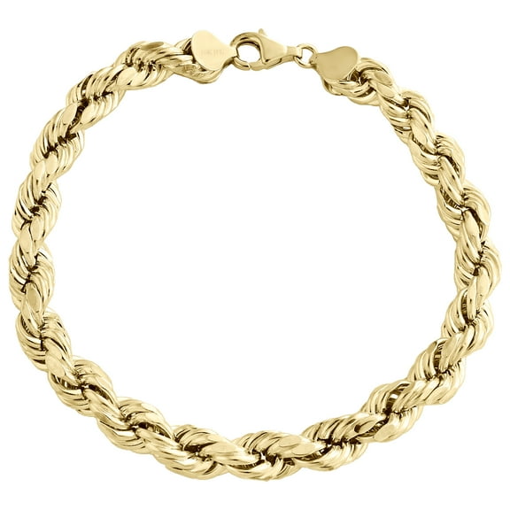 10K Yellow Gold 8mm Hollow Diamond Cut Rope Link Bracelet Lobster Clasp 8 Inch