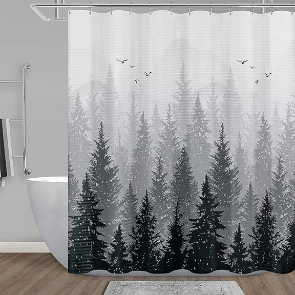 Blue Misty Forest Mountain Nature Tree Fabric Shower Curtains for Bathroom Waterproof Heavy Duty Navy Blue and White Woohitedland Shower Curtain Bathtubs Hotel, 72 x 72 inch