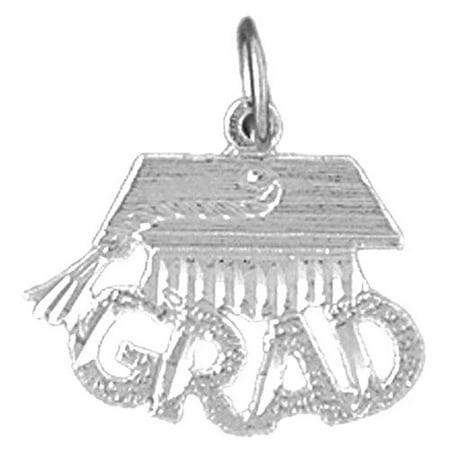 14K White Gold "Grad" With Graduation Cap, Hat Pendant - 16 mm