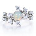 thumbnail image 1 of JeenMata Anillo de Compromiso con Ópalo de Fuego Mexicano de 0,75 ct y Moissanita, Engaste de Tensión Estilo Catedral, Chapado en Oro Blanco de 18 K sobre Plata, 1 of 6