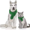 thumbnail image 5 of Bufanda de punto para perros con pompón blanco, bandana cálida, accesorios para mascotas para vacaciones de invierno, bufandas para gatos (verde), 5 of 5